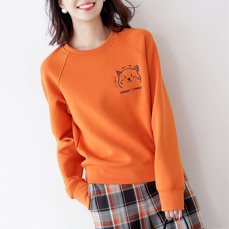 JOLIMENT刺绣棉卫衣女2021新款潮ins卡通粉色春夏套头长袖女上衣