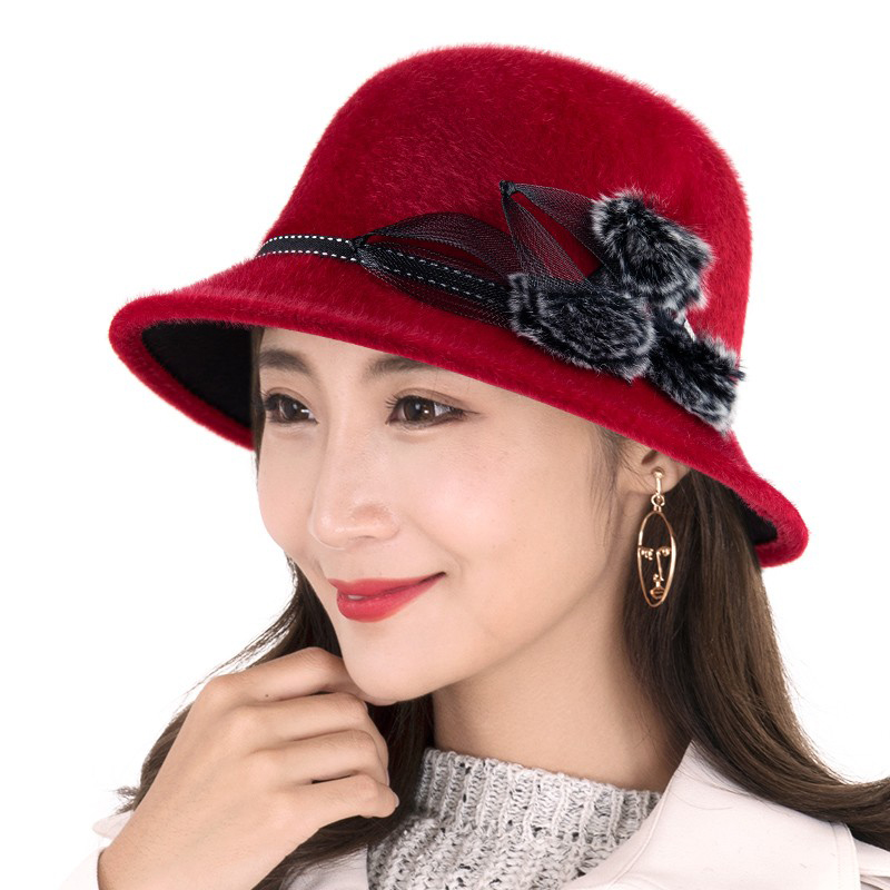 帽子子女冬天韩版毛呢小礼帽英伦时尚贵妇时装帽子