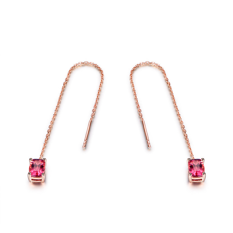 米莱金镶嵌宝石彩色镶嵌18k莱彩耳线碧玺粉红耳饰