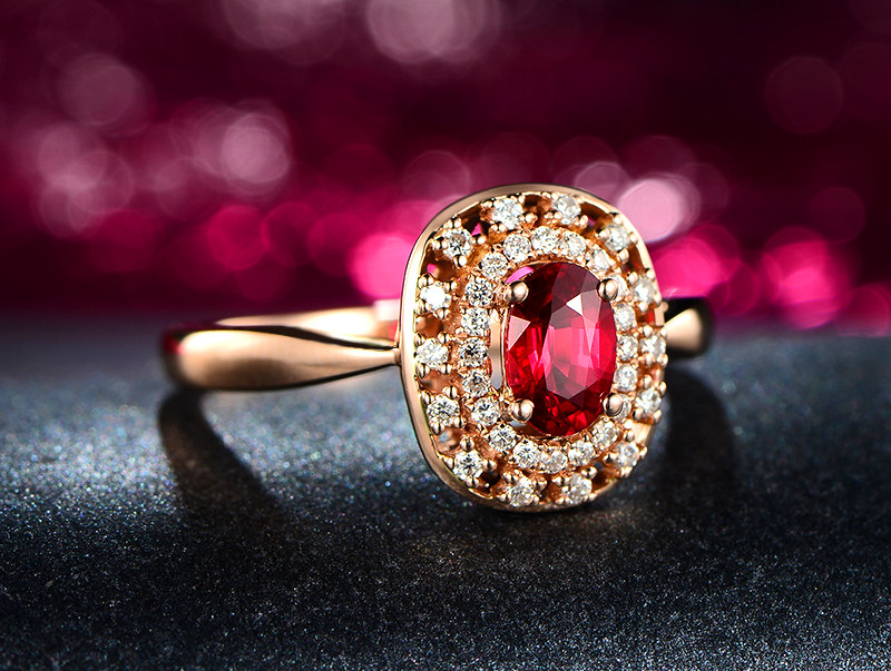 米莱珠宝072克拉天然红宝石戒指18k金女戒彩色宝石手饰