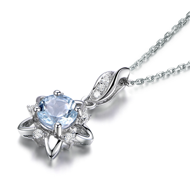 米莱珠宝海蓝宝吊坠18k天然天然宝宝石项链镶嵌颈饰
