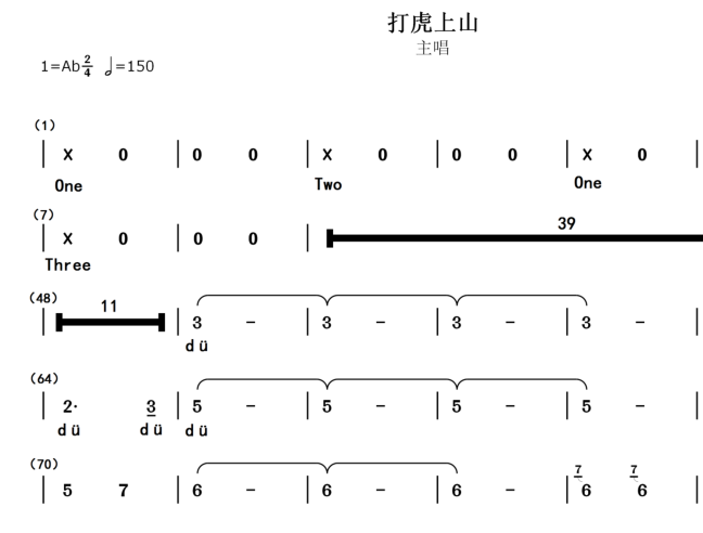 节奏部落打虎上山另售伴奏合唱简谱钢琴琴谱数码伴侣