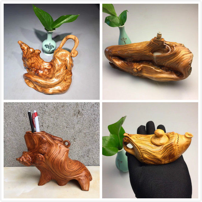 太行崖柏根雕摆件精品手把件小财主地主金猪根雕