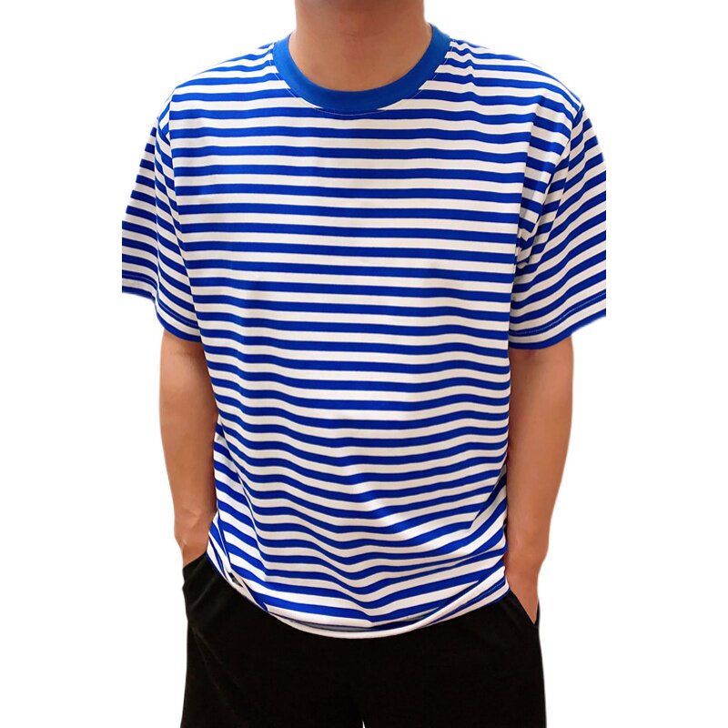 老式正品海魂衫全棉短袖棉质蓝白条纹汗衫复古t恤