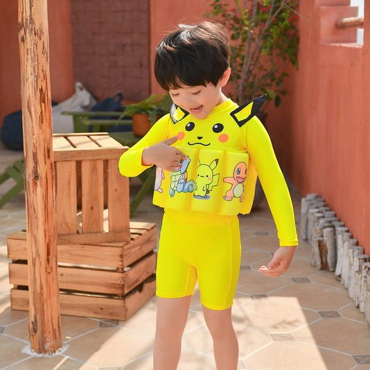 皮卡丘卡通黄色儿童浮力背心泳衣夏季男女女同儿童泳衣