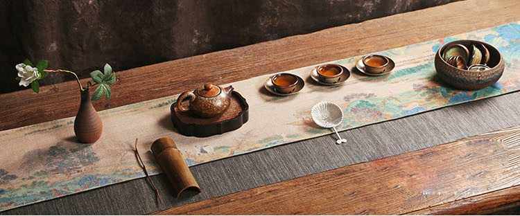 唐宋茶事宋代点茶手绘禅意茶席麻布桌旗茶道茶道