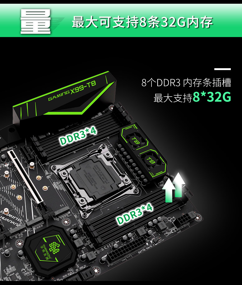 huananzhi华南金牌x99t8d主板台式机电脑20113针机箱