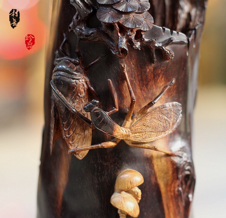 小叶紫檀红木螳螂捕蝉木雕摆件实木雕刻工艺品中式木雕
