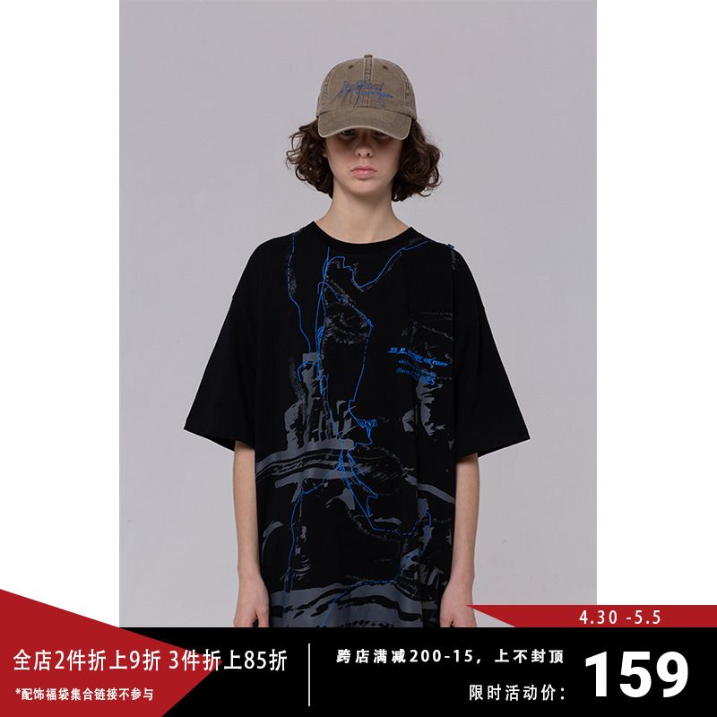 BLIND402 / NO PLAN20SS“重金属”暗黑人物印花T恤男女国潮短袖