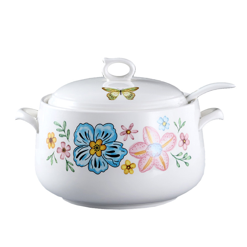 大号双耳陶瓷瓷碗家用汤碗汤盆带盖子装汤大碗碗