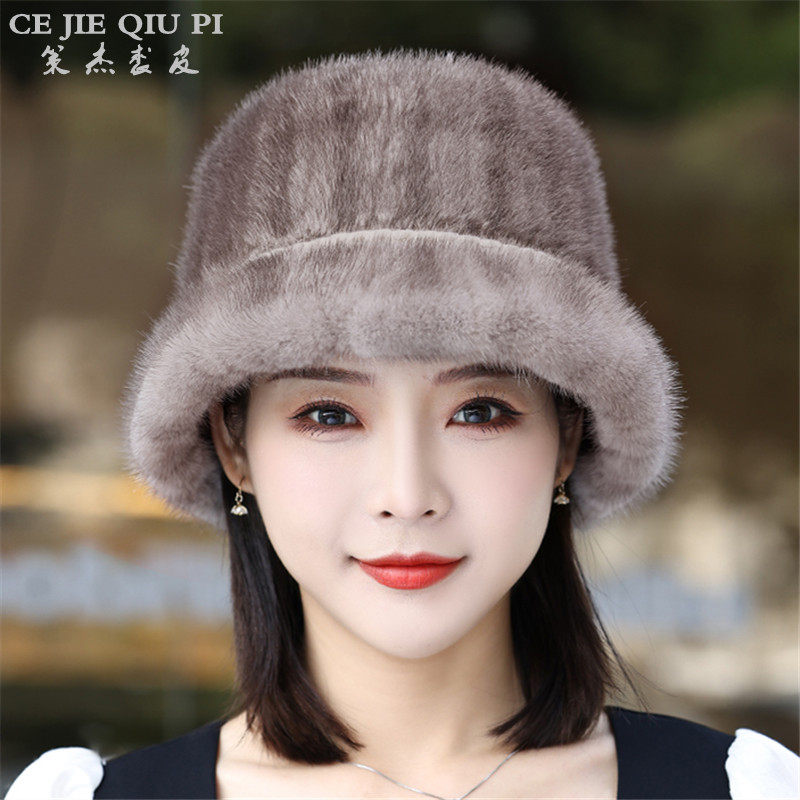 水貂帽子子女秋冬季新款皮草渔夫女士貂皮平顶帽子