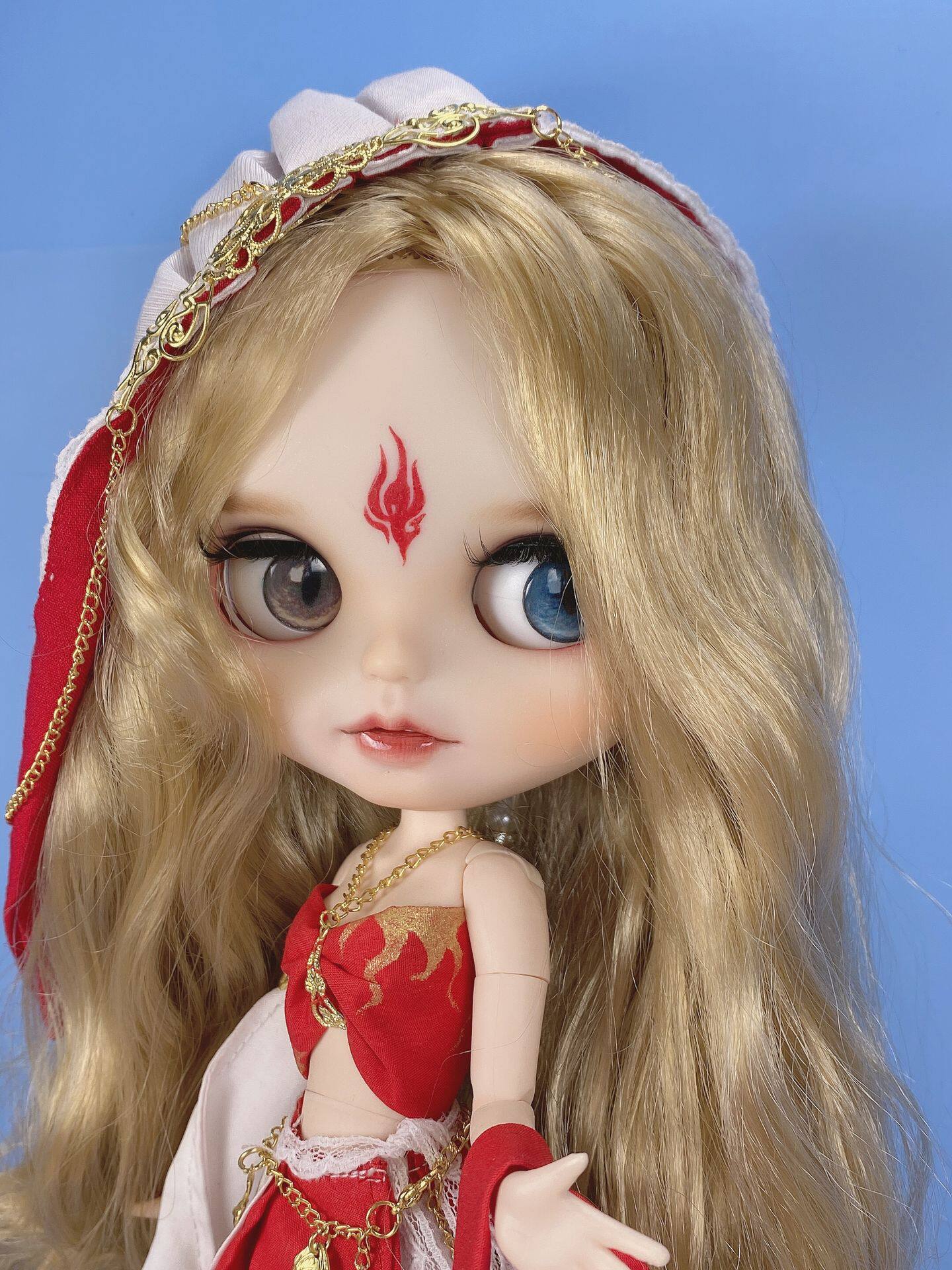 cos纹妆订制改娃小布御姐圣火系列头画喵姐娃娃
