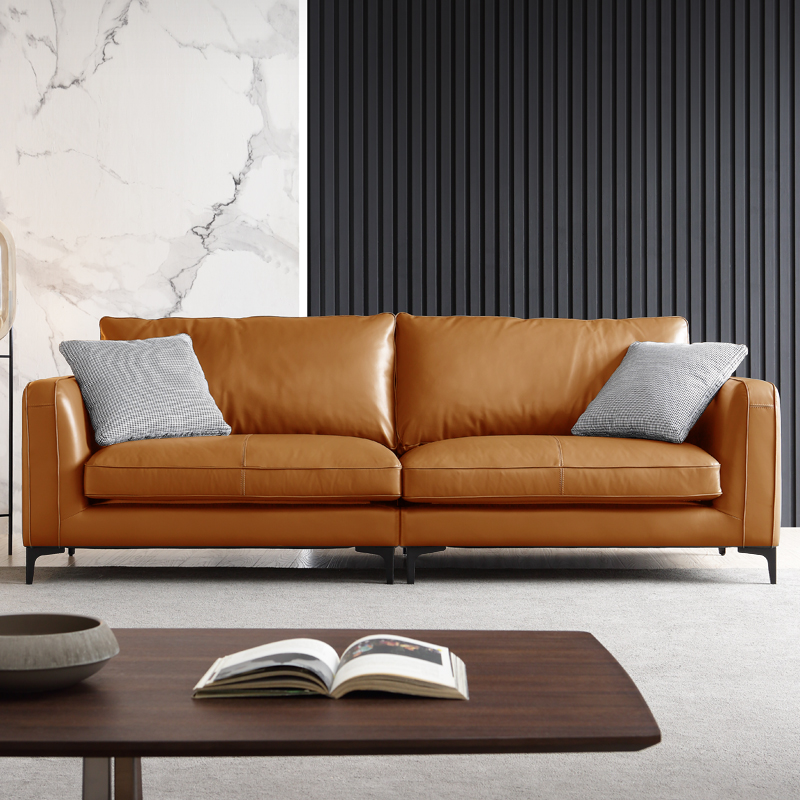 意式轻奢极简真皮沙发组合客厅现代北欧风棕色三人皮艺沙发小户型