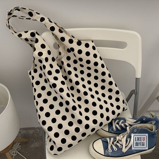Classic Japanese Style Small Round Dot Lazy Wind Ins Literature And Art Hand Carrying Single Shoulder Bag Environmental Protection Shopping Bag Canvas Bag Schoolbag Female Classic Japanese Style Small Round Dot Lazy Wind Ins Literature And Art Hand Carrying Single Shoulder Bag Environmental Protection Shopping Bag Canvas Bag Schoolbag Female