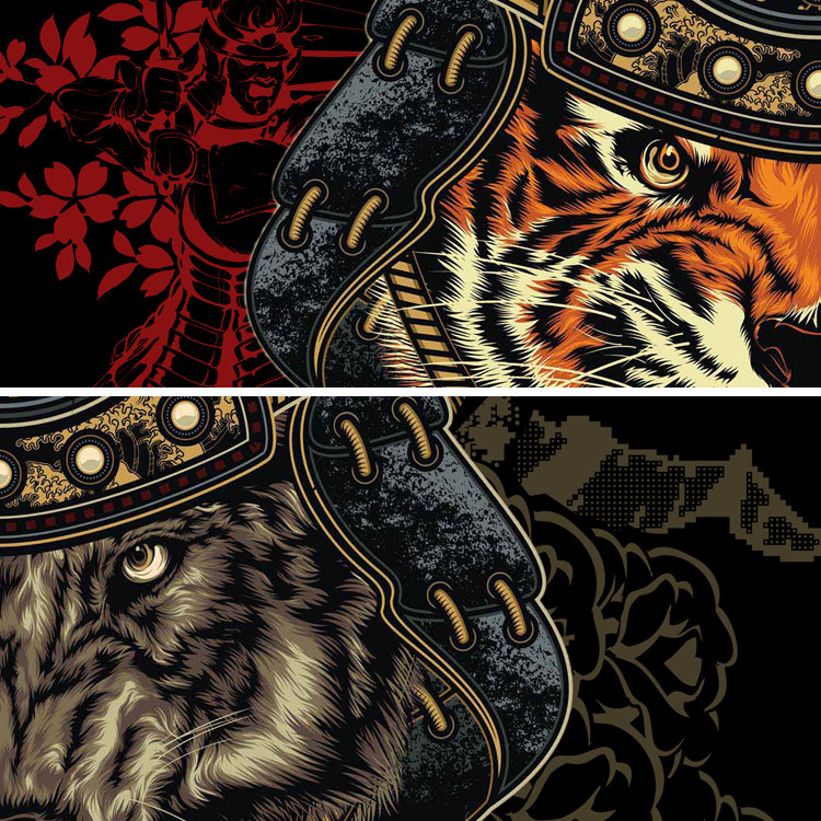 日式纹身酒吧装饰画挂画虎狼壁画工业风装饰沙发刺青背景墙画