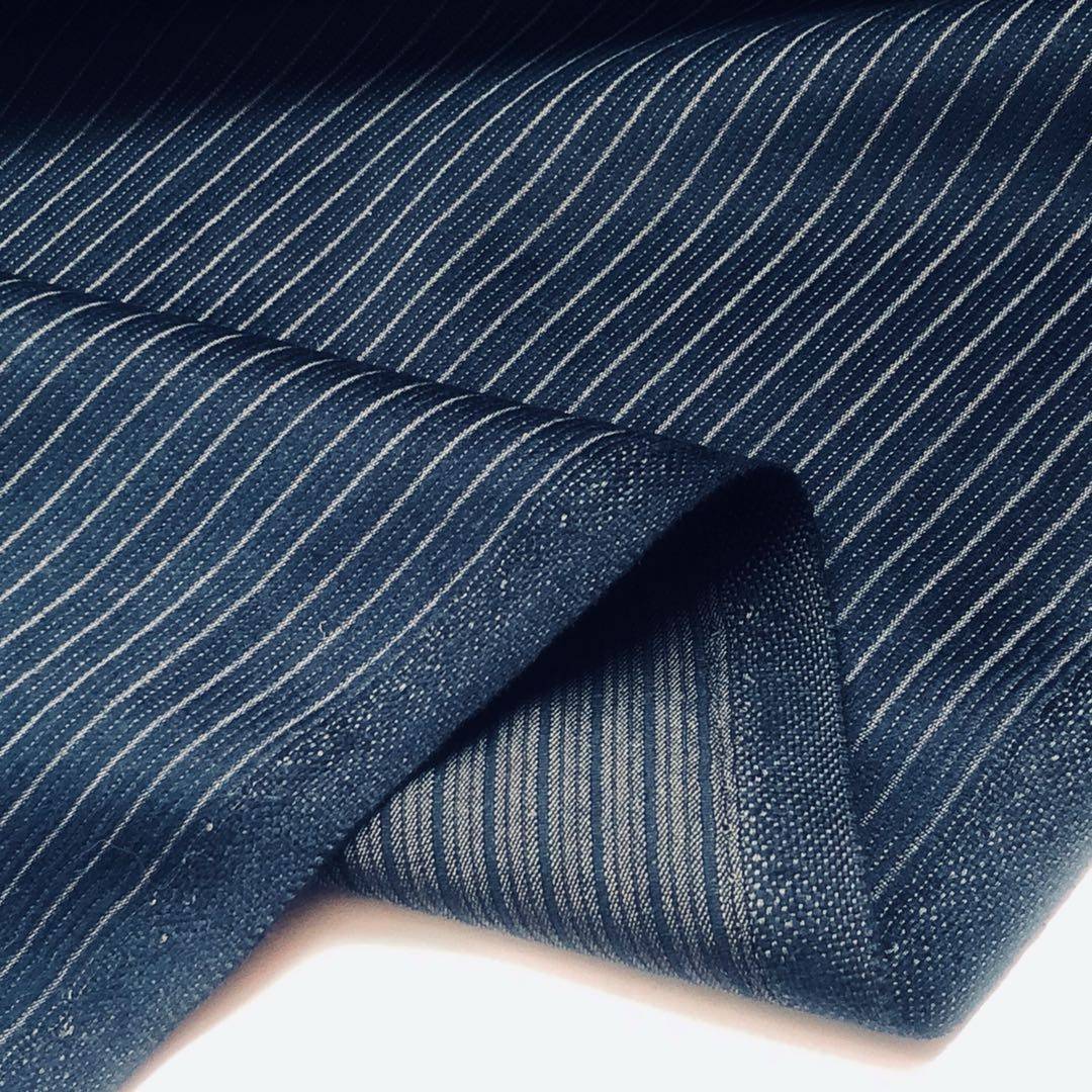 精纺进口藏青羊毛西装面料竖条条纹平绒布料布面料