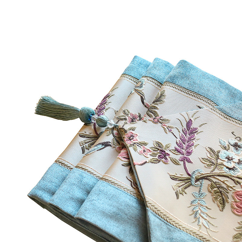 欧式轻奢北欧玫瑰新中式美式电视边柜床旗尖头款餐桌旗茶几旗定做