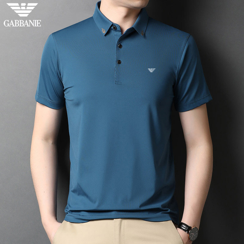 gabbanie短袖冰丝t恤男装夏季纯色半袖上衣中年男装翻领打底衫