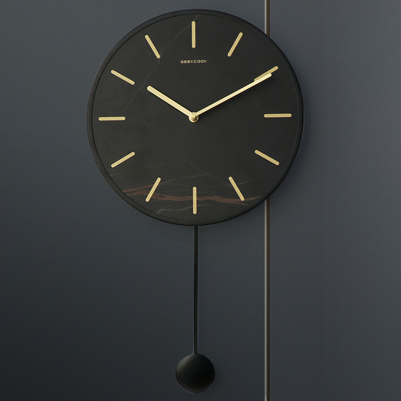 轻奢家用静音挂钟北欧简约岩板时钟现代挂墙挂钟
