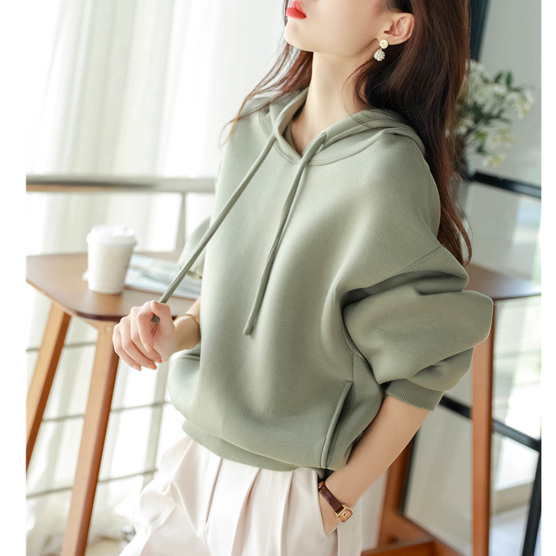 青提慕斯/重磅来袭 定制空气层面料 连帽卫衣女秋 设计感小众上衣