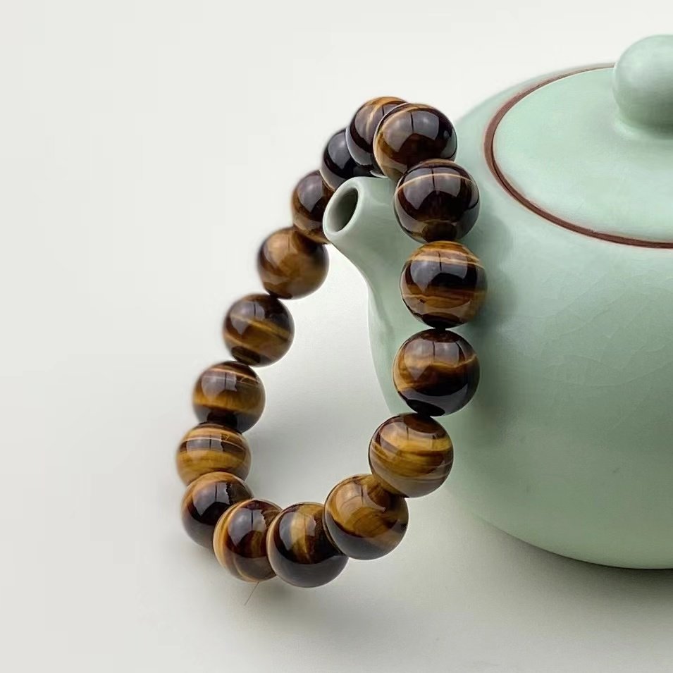 可梅6a天然虎眼石手串男女款虎睛石情侣手链木变石手链