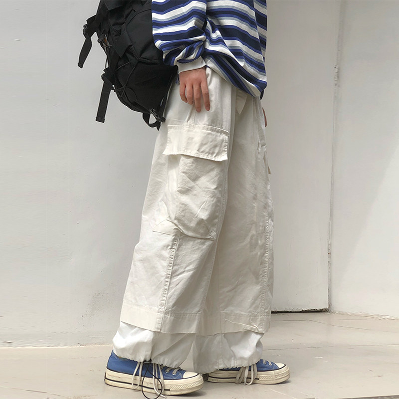 白色裤子女韩版ins高腰百搭工装束脚裤宽松直筒阔腿长裤休闲裤潮