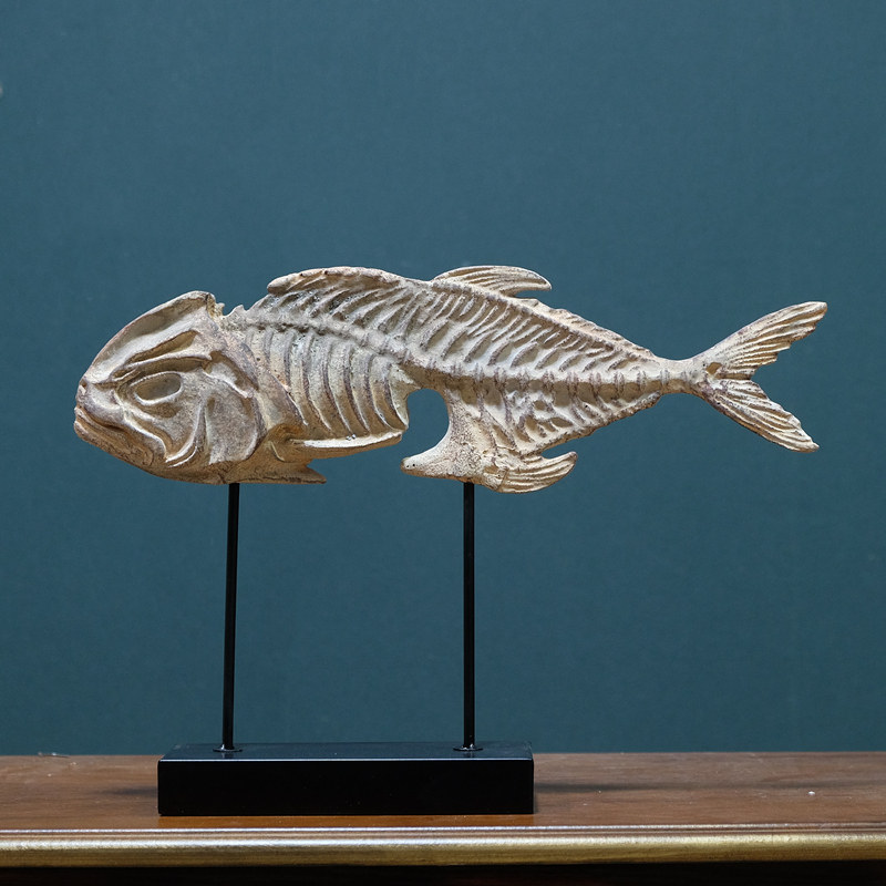 复古仿真化石树脂鱼骨模型艺术摆件橱窗书房摆件