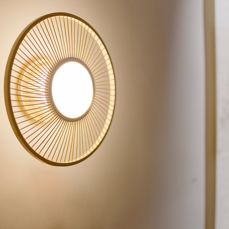 月出竹家创意个性月亮圆形壁灯原木极简led酒店壁灯