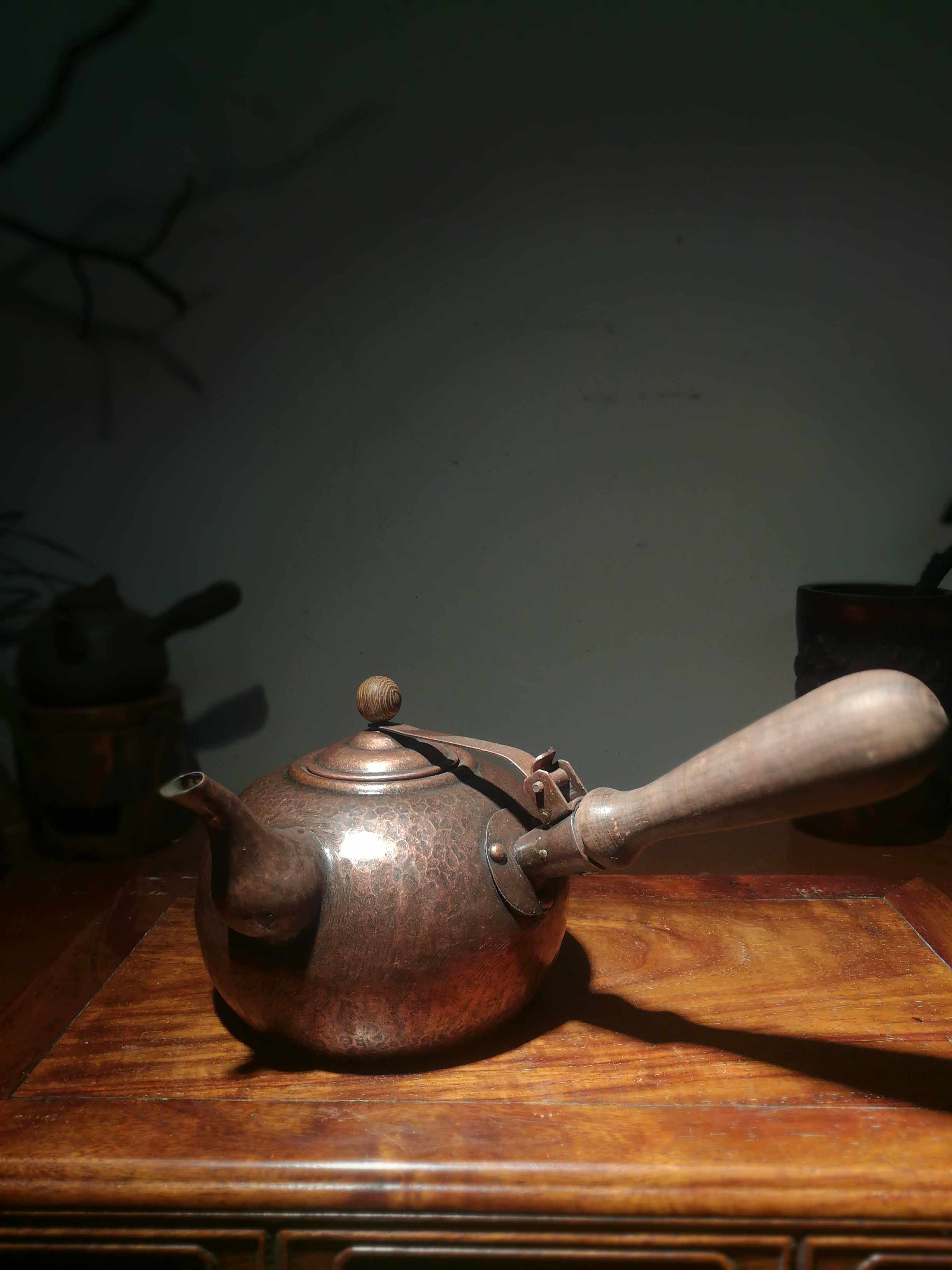 铜器水壶鎏银铜造厚实茶壶手工锻打铜壶文玩茶壶