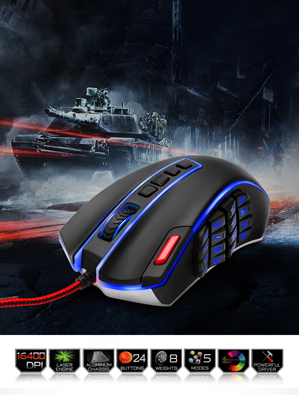 鼠标虹龙m990有线游戏电竞多侧电脑送垫包有线鼠标