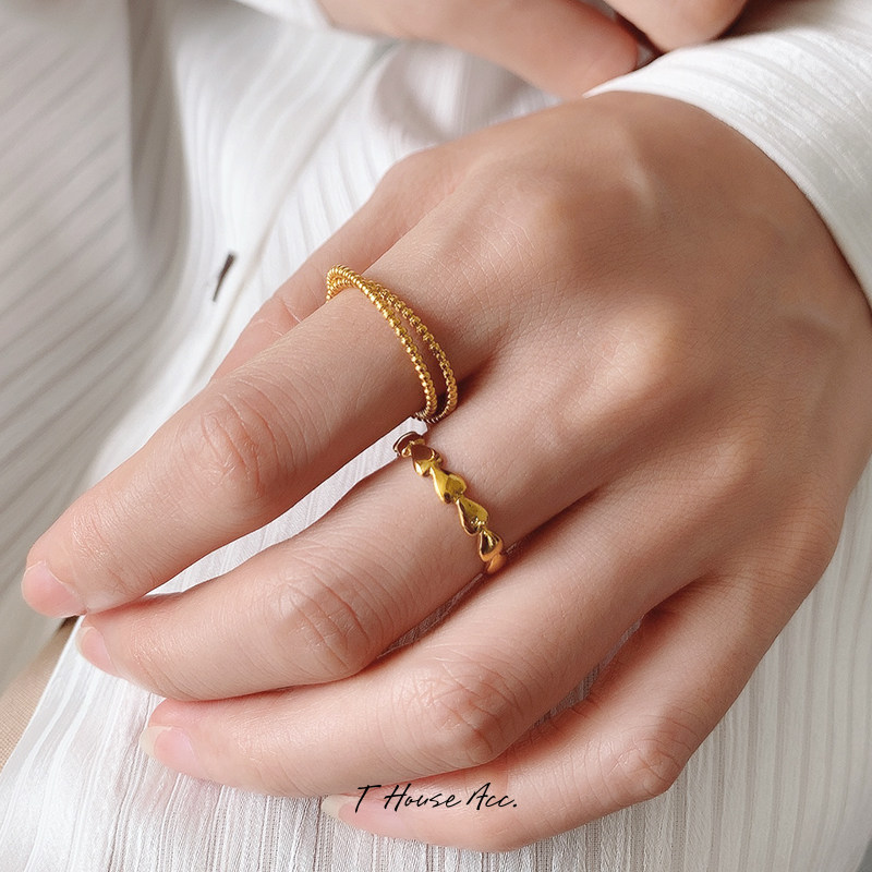 钛钢拼接关节甜美指环素圈心形复古ins设计戒指