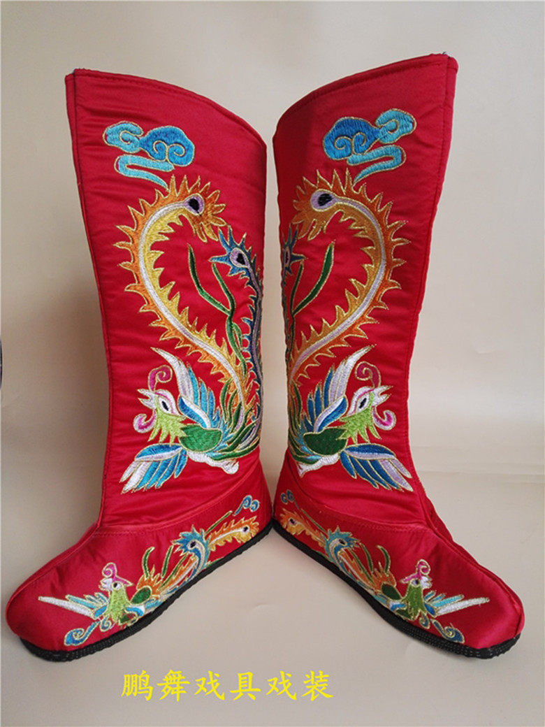 靴子绣花戏剧戏曲武旦绣凤女战靴女变脸绣凤古典舞鞋