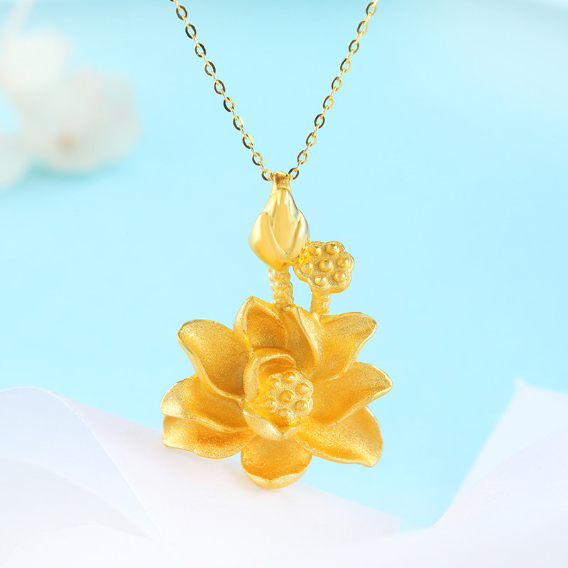 黄金莲花吊坠足金转运项坠女款项链挂坠毛衣颈饰