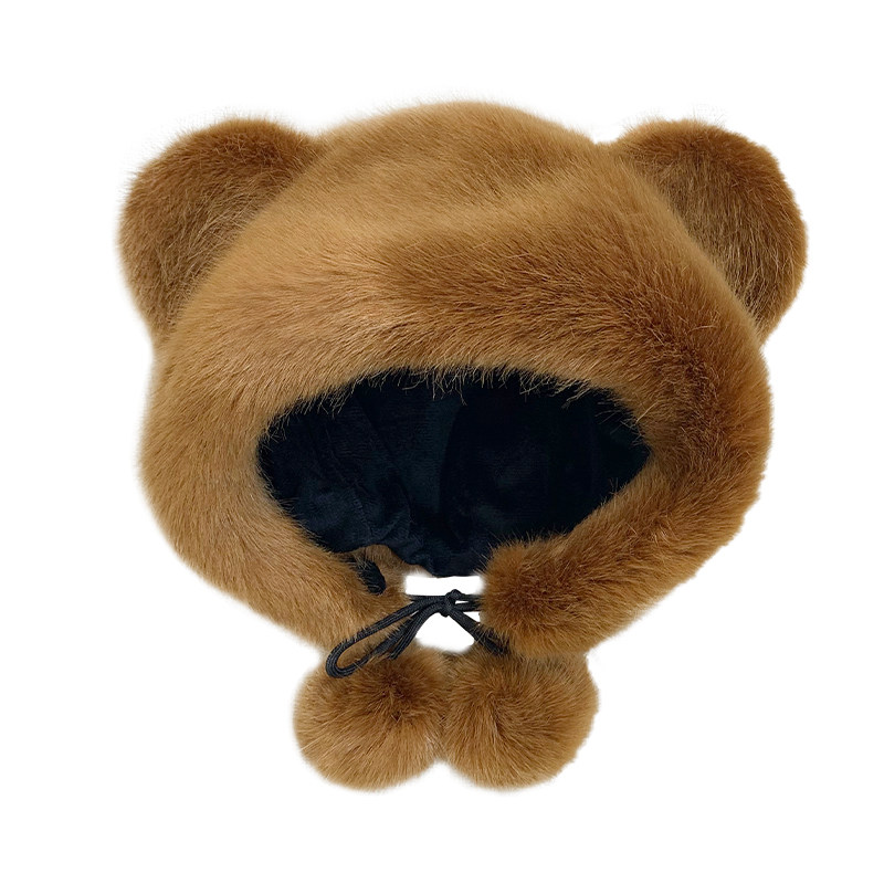 狐狸毛帽子女冬季甜美可爱熊耳朵时尚潮牌雷锋帽子