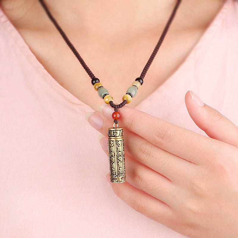 黄铜平安护身符毛衣真言六字空心男女项链吊坠项链