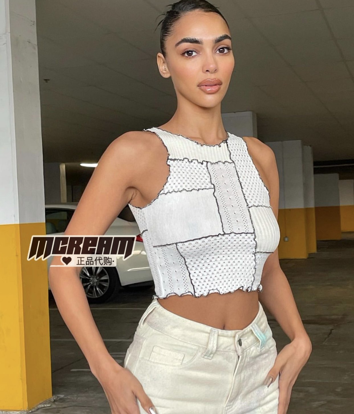 正品代购jadedlondon接拼木耳耳边无袖上衣独特时尚套装