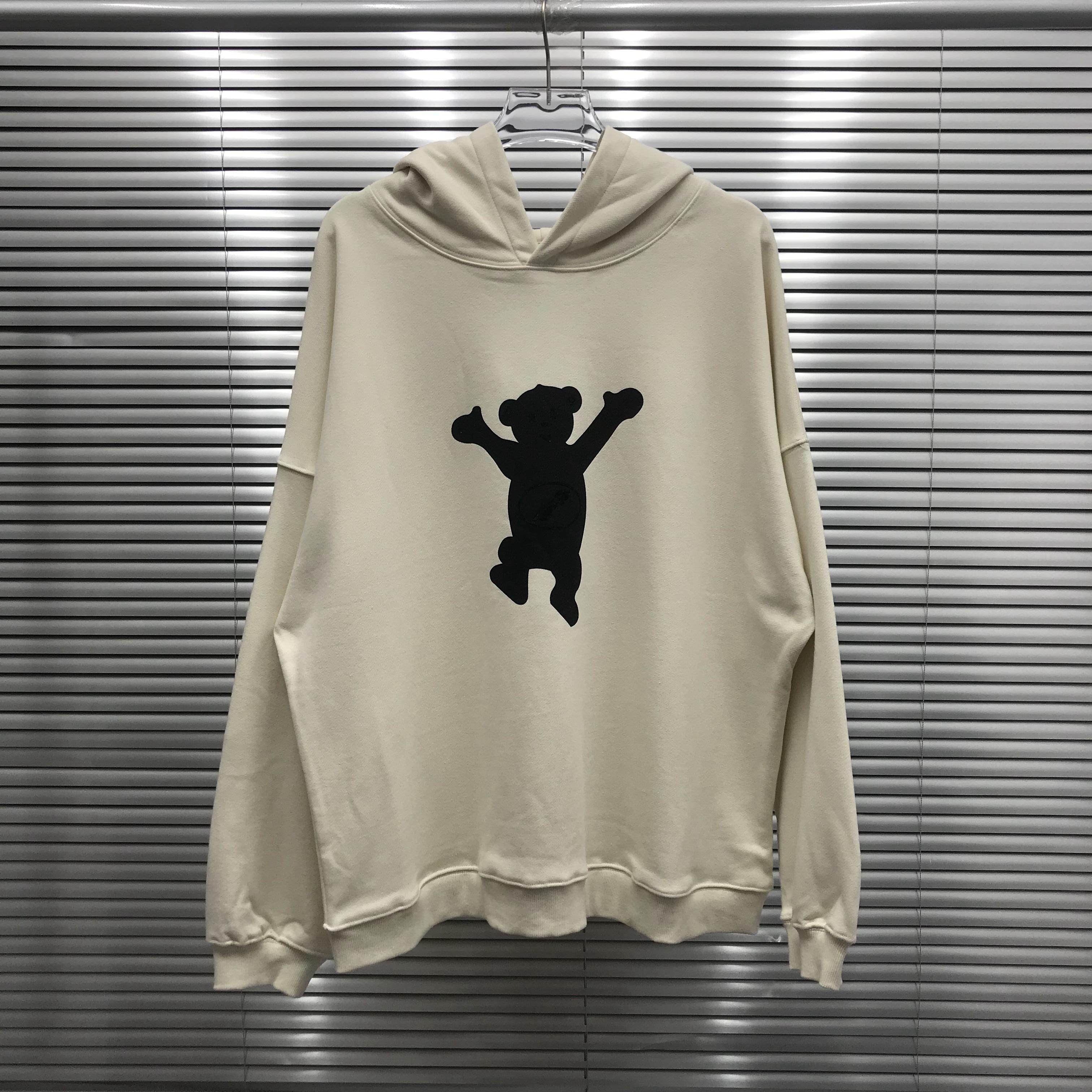 we11done潮牌welldone植绒小熊印花连帽卫衣男女情侣卫衣