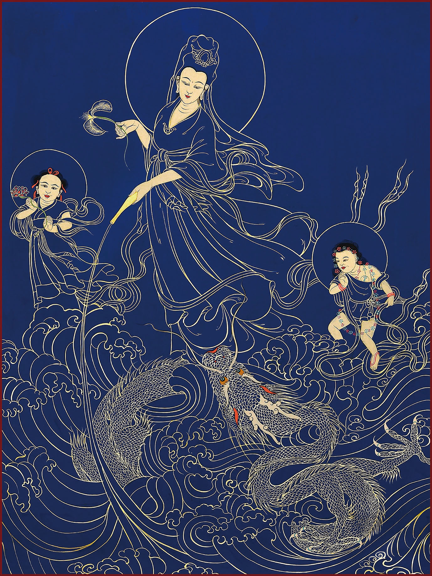 观世音菩萨蓝唐静心减压唐卡描金佛像涂色diy手绘填色装饰画