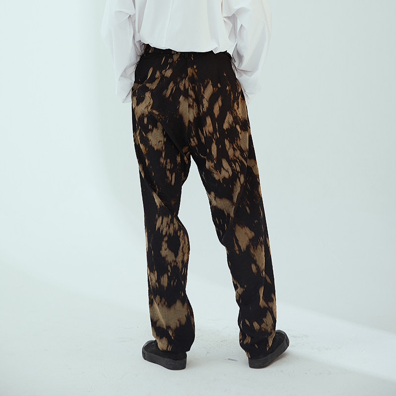 清仓原创复古个性拼色扎染裤子毛边青年宽松休闲裤