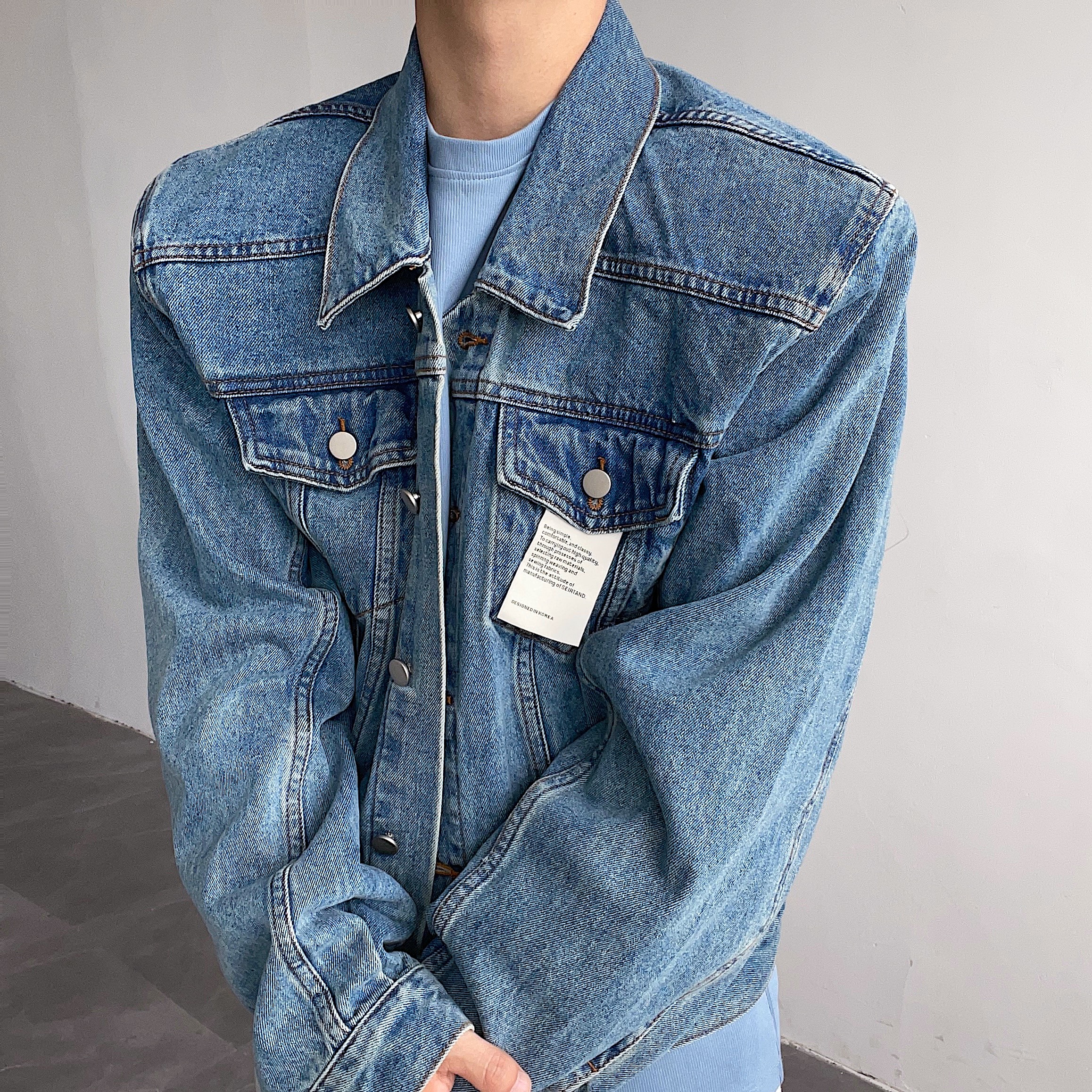 Lucah 高级感拉满垫肩牛仔外套 可拆卸肩2021秋季廓形宽松上衣潮