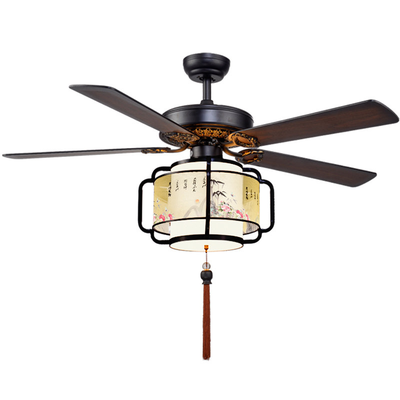 新中式风扇灯客厅餐厅家用复古吊扇灯防古中国风饭厅带电风扇吊灯