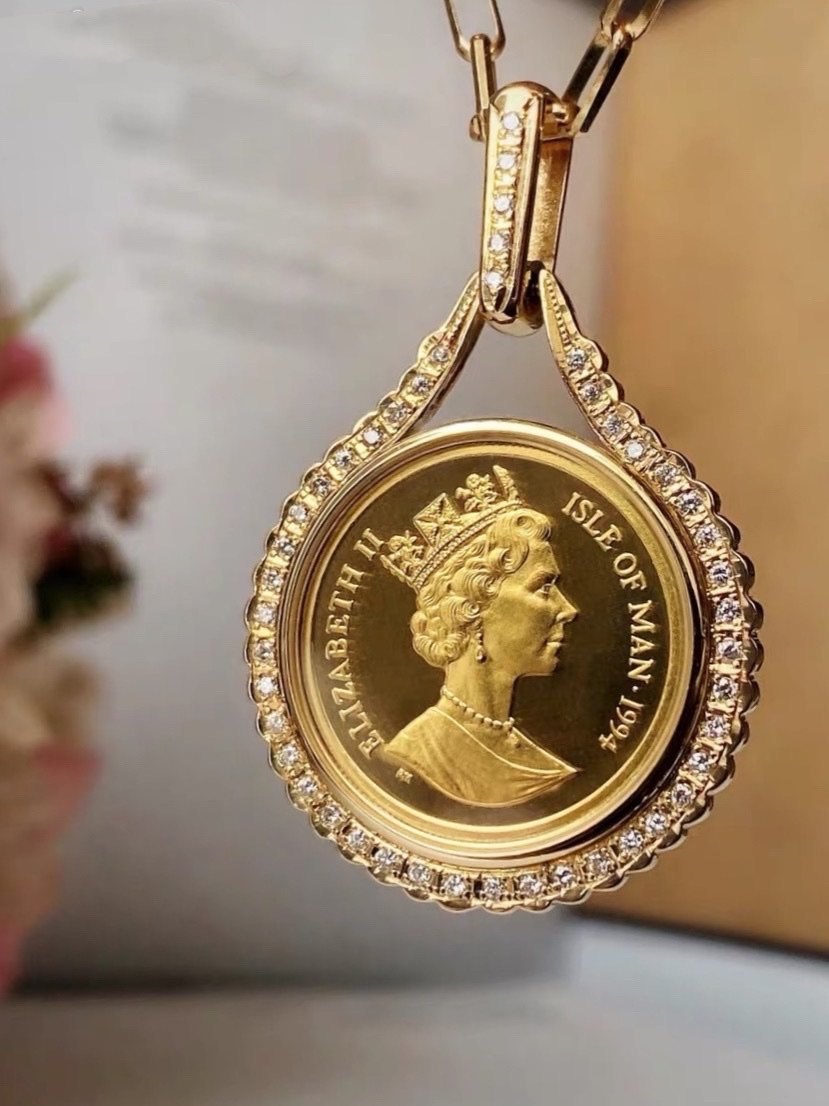 现货金币英国女王1994年发行24k18k钻石镶嵌5盎司颈饰
