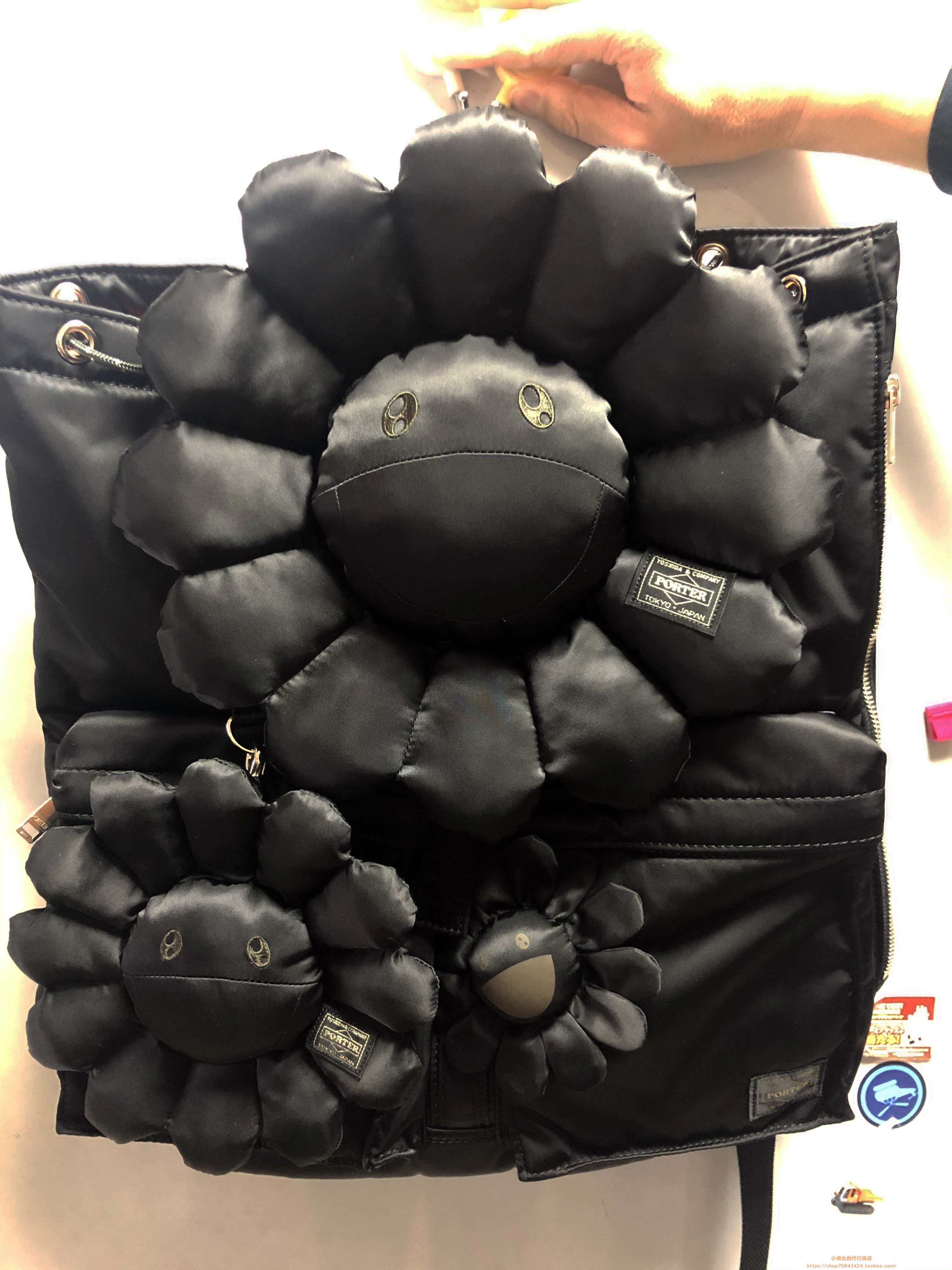 日现Porter/吉田村上隆限量太阳花尼龙双肩包黑绿色直邮381-08544