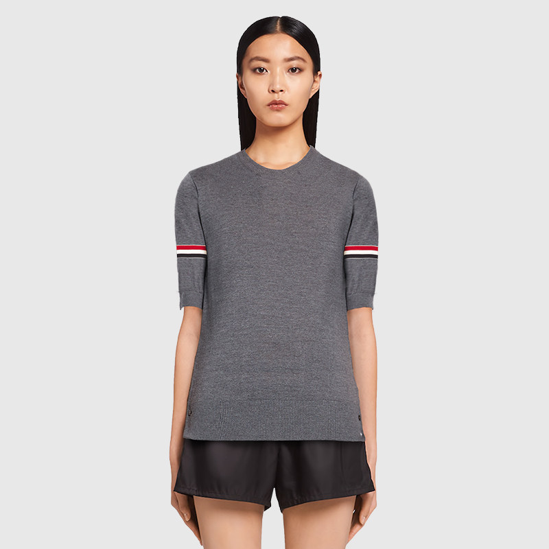 tb短袖针织款男女情侣双袖彩条圆领t恤简约欧美学院风短夏季上衣