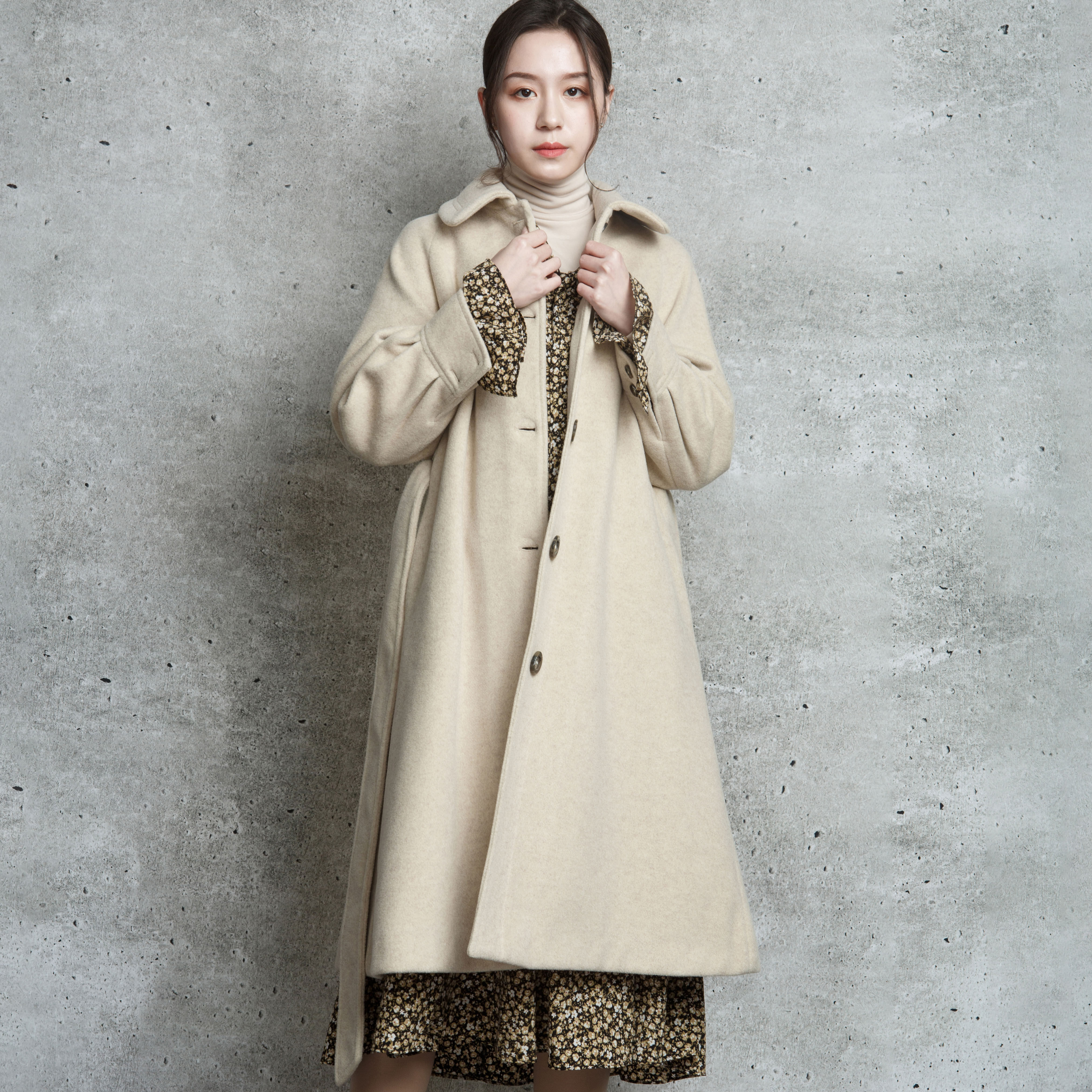 毛呢羊毛杏色驼色系带大衣米色宽松加厚冬季毛呢外套