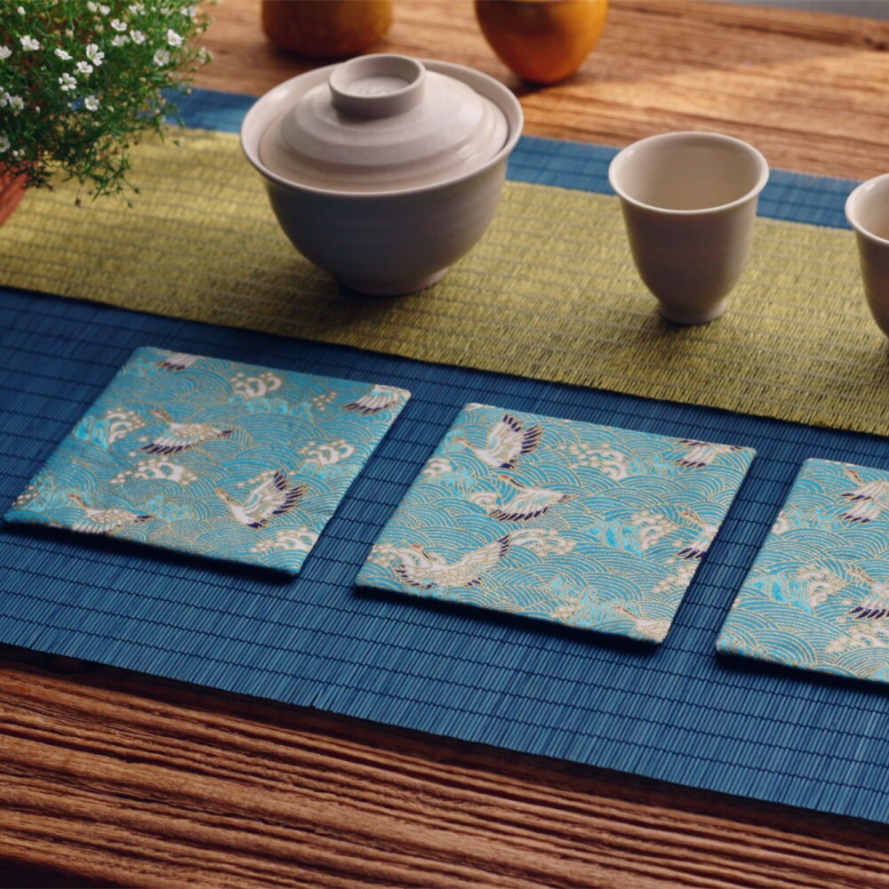 蓝色印花棉麻布艺杯垫茶垫茶托养壶功夫功夫茶杯垫