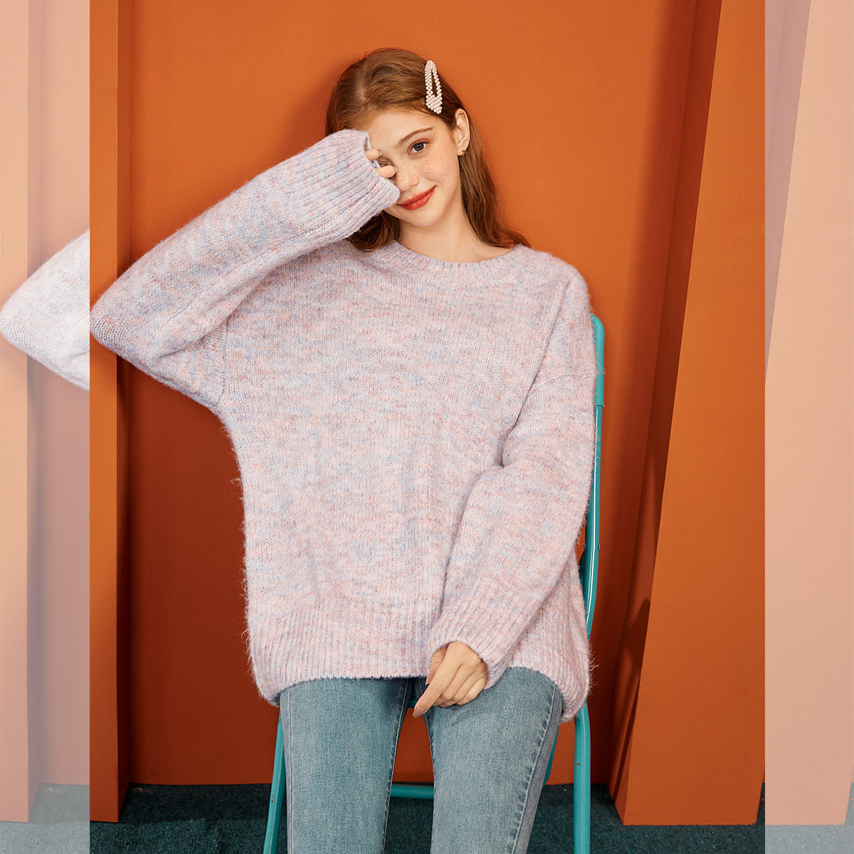 衣品天成毛衣2020年新款冬季宽松慵懒洋气圆领花色毛衣