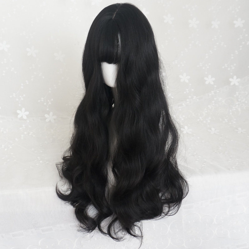 假发女长卷发韩国空气刘海圆脸大波波浪黑色整顶假发