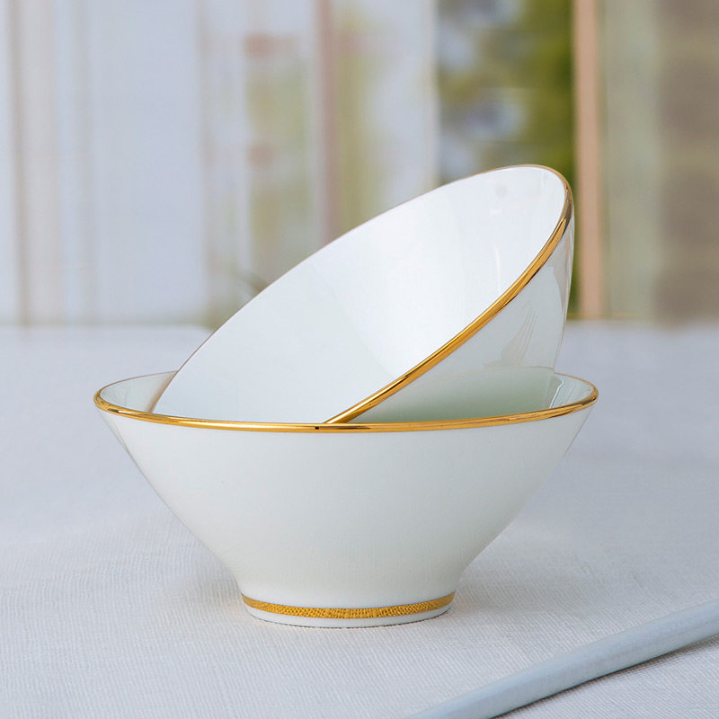 尚韵景德镇陶瓷碗家用骨瓷简约中式吃饭碗新款手绘金边斗笠碗