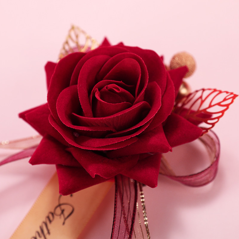 中式胸花酒红色喜庆婚礼新娘新郎仿真玫瑰胸花道具创意结婚庆用品